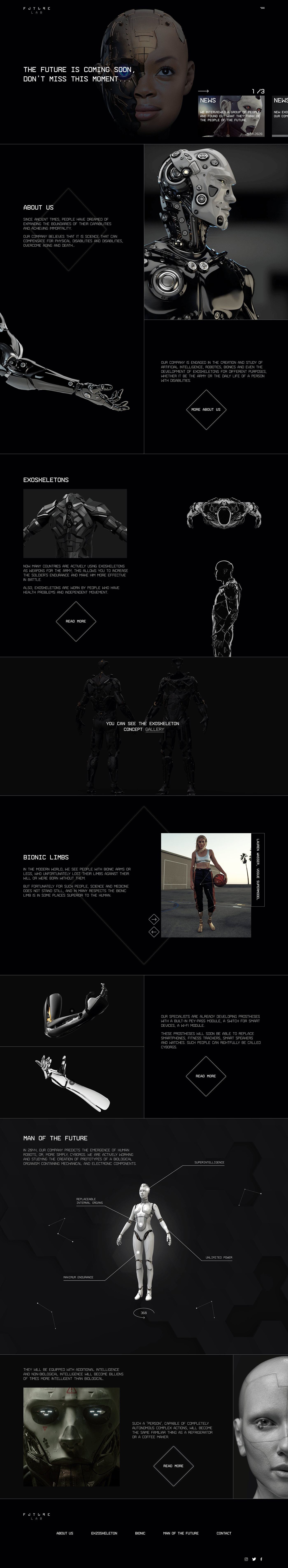 Bionic concept cyber exoskeleton future Minimalism robots UI ux Webdesign