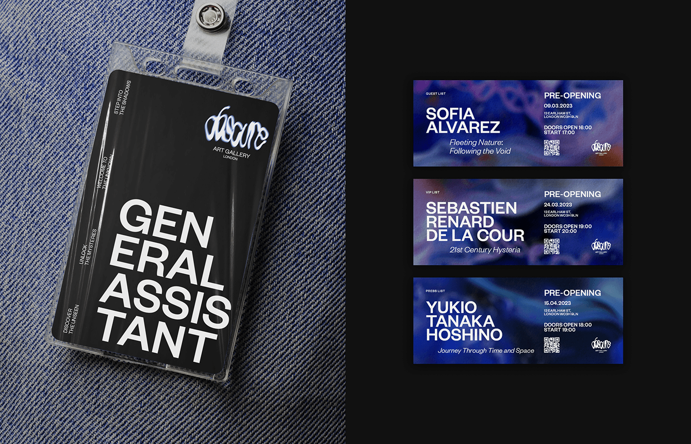 Obscure Art Gallery Visual Identity Design  Id Card and Tickets