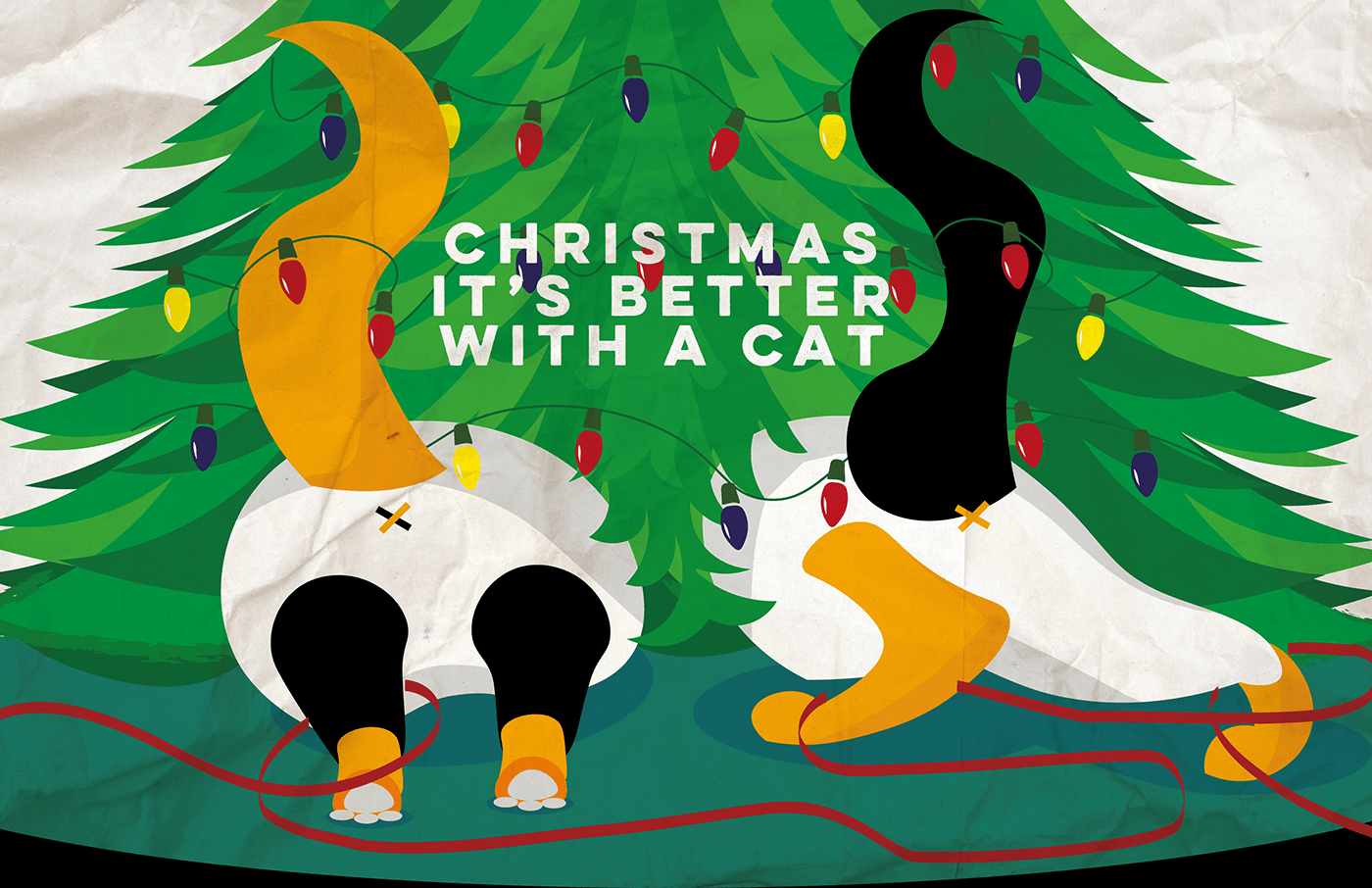 Cat Christmas Holiday xmas card postcard design ILLUSTRATION  print ai aumented reality