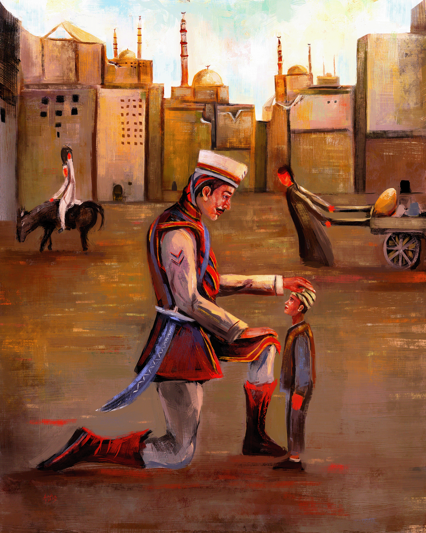 arabian woman boy painting   Drawing  concept art scene historical digital painting poster