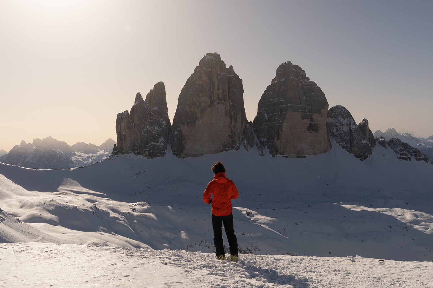 3 zinnen dolomiten dolomites drei zinnen Italien Italy Lavaredo Skitour sunset tre cime di
