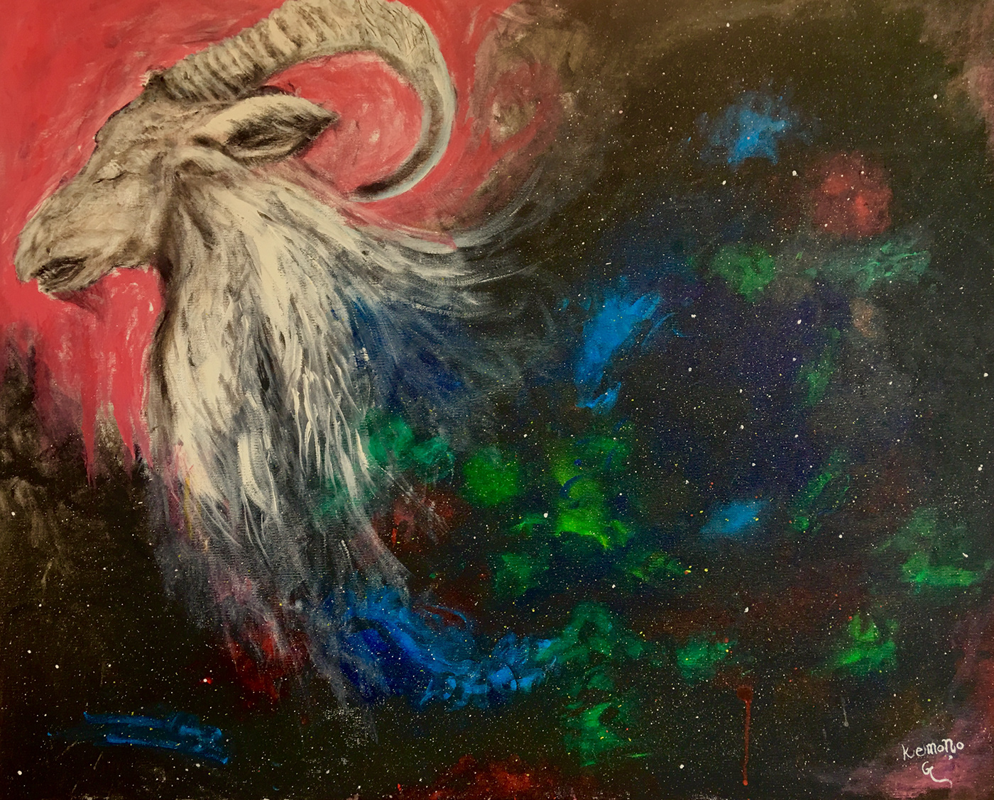 animal God universe goat sheep darkness Space  monster creature damon Horn pink black kemono