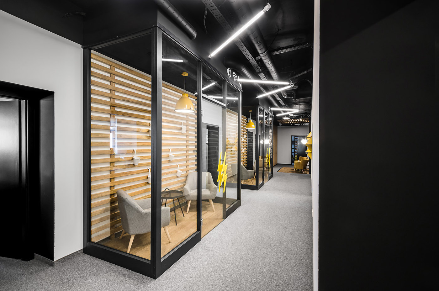 architecture Interior poznan Office wood typography   wroclaw poland yellow