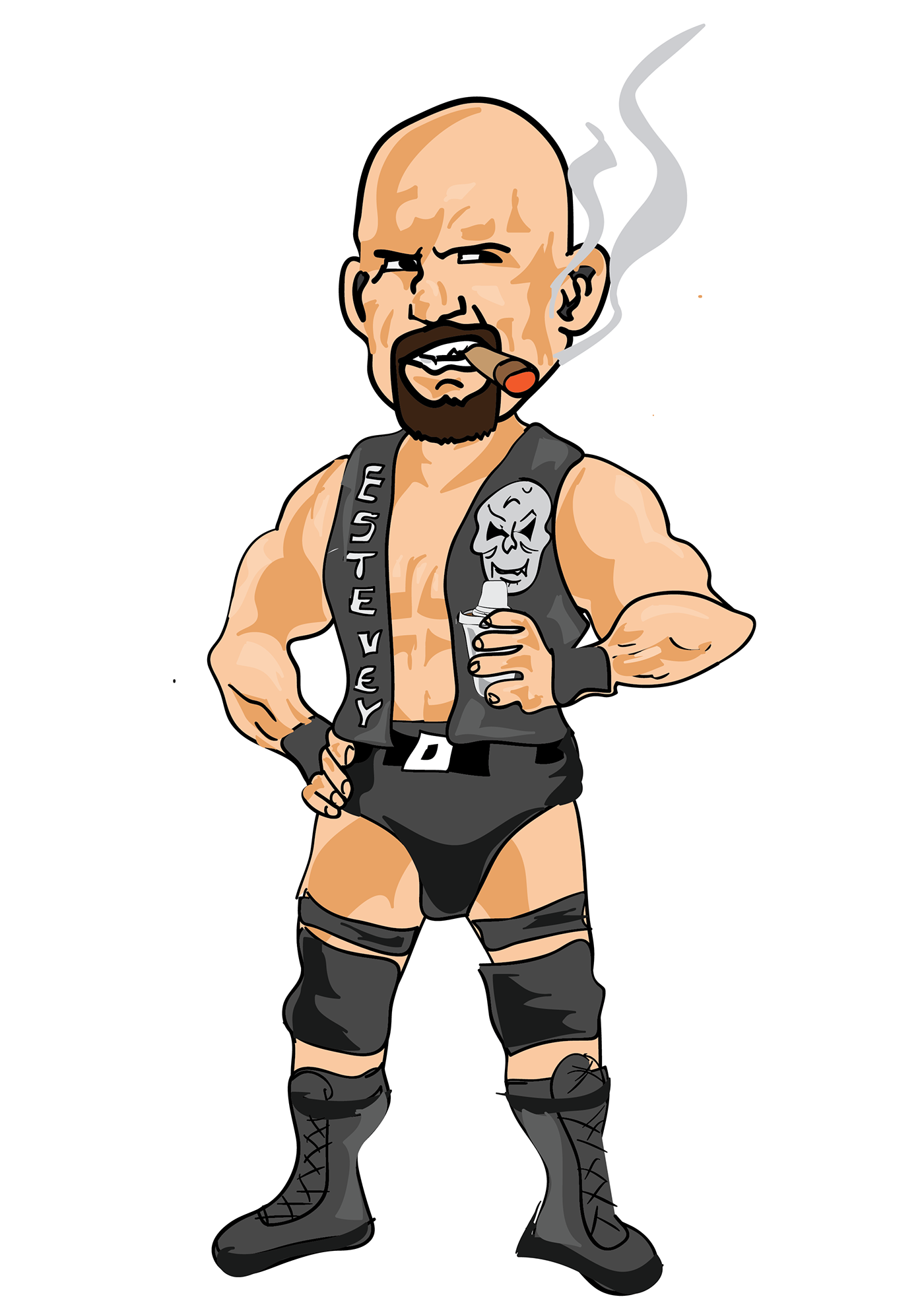 Steve Austin caricatures Wrestler beer cigar