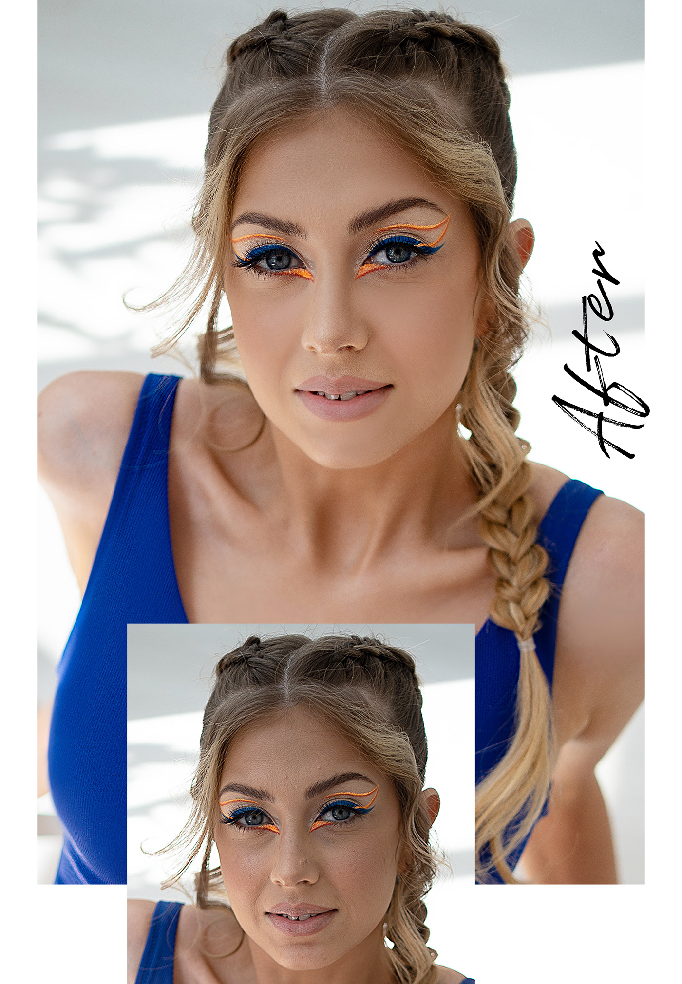 woman face model retouch before after