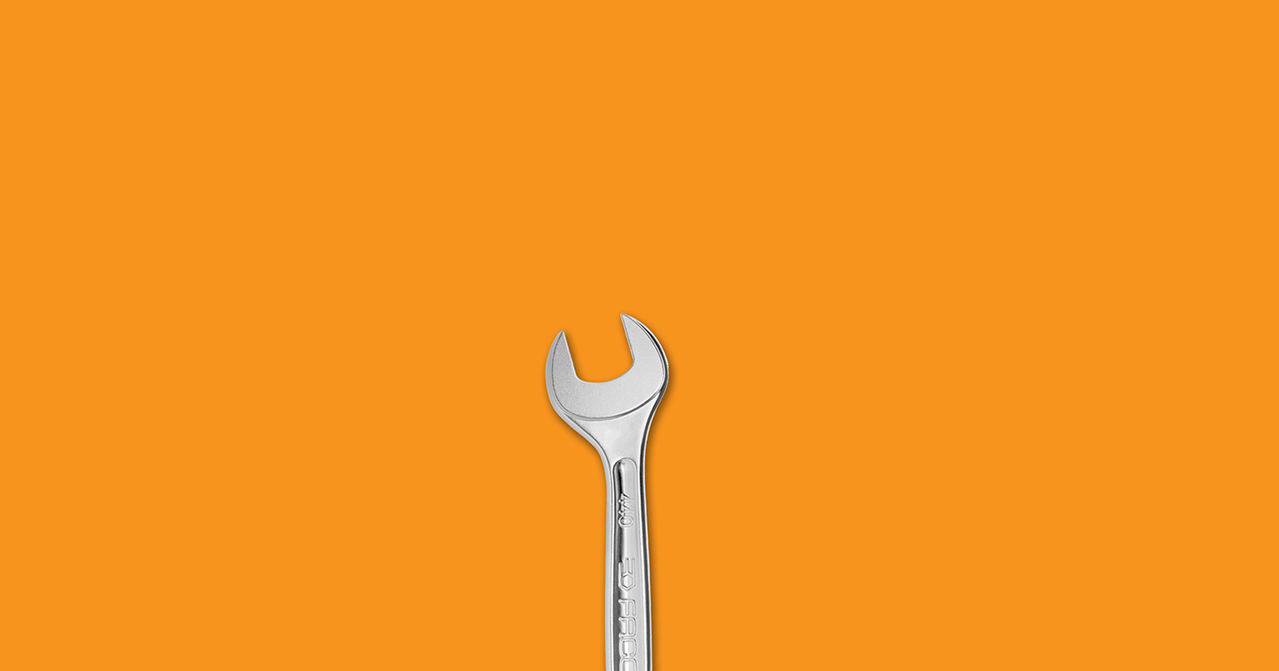 logo identity technical support catering equipment Wrench brand identity Logo Design orange