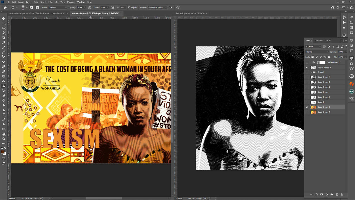 activism adobephotoshop artwork collage engraving Gender equality pattern sexism southafrica