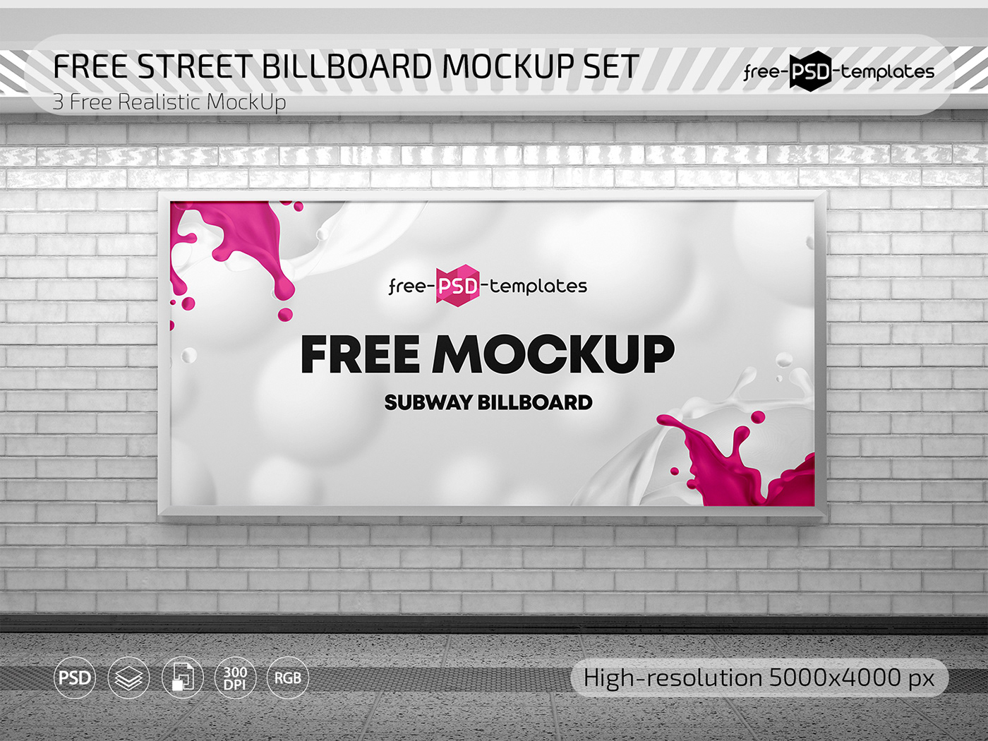 banner billboard free freebie Mockup mockups psd subway underground