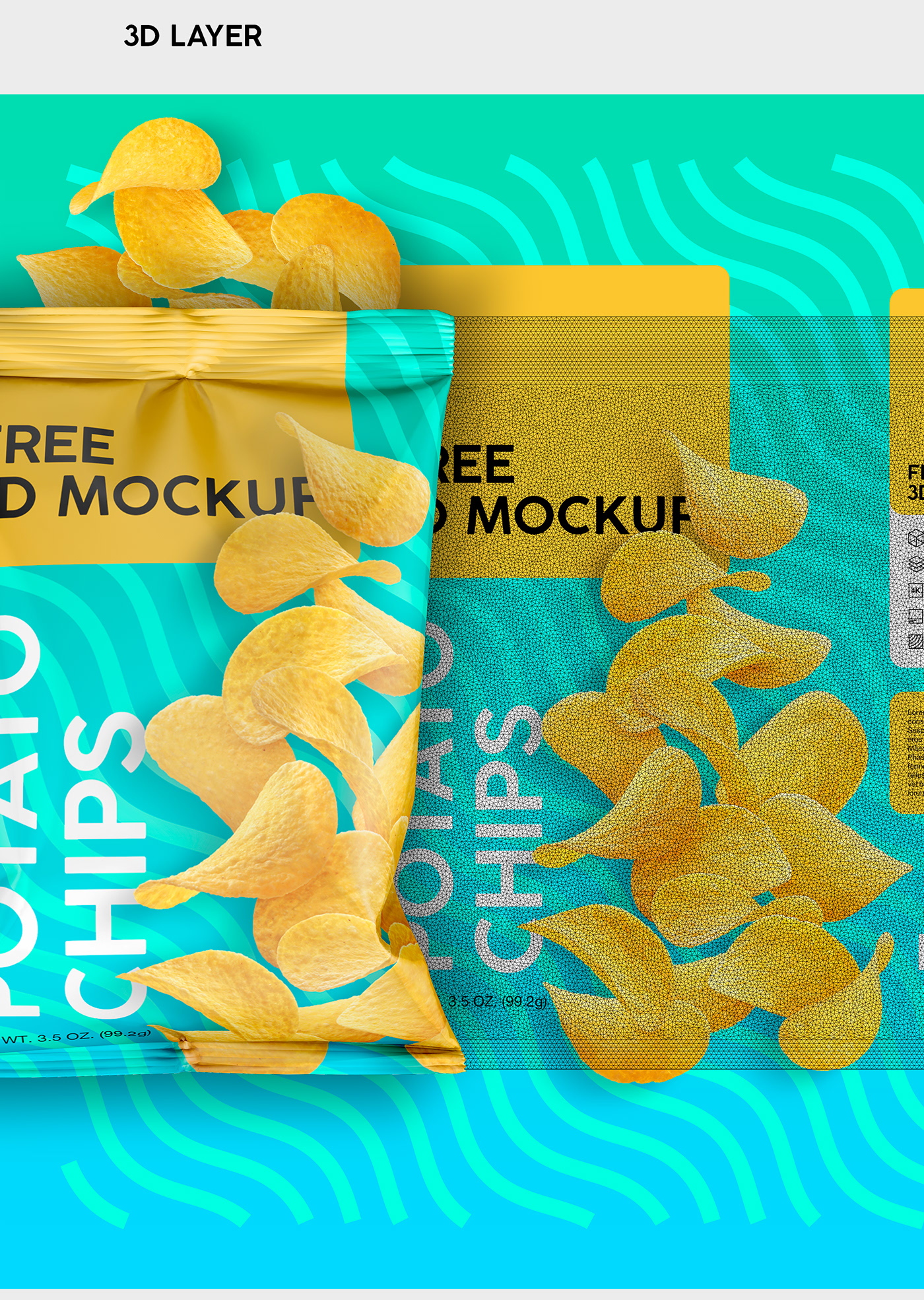3D 3dmockup back chips free front Mockup package packet snack
