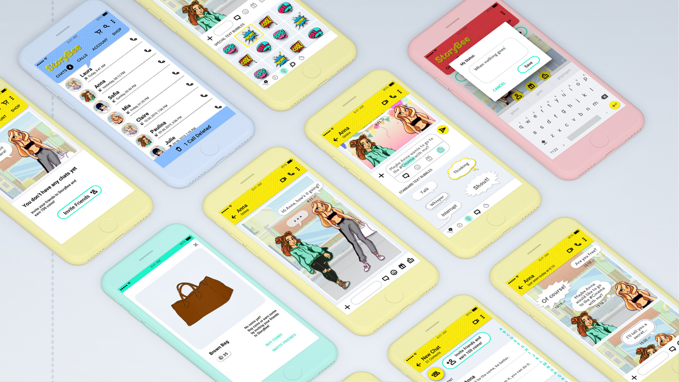 app Case Study Character design  Chat comic Peschke design Screen Design UI vienna wireframes