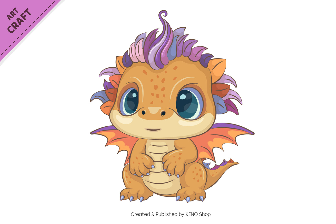 Cute cartoon illustration of sitting Flower baby dragon.