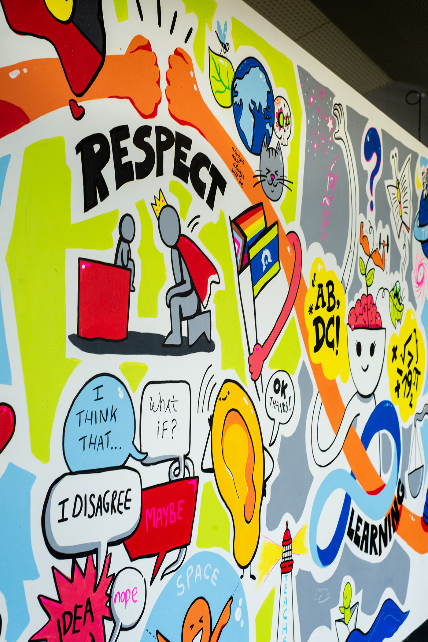 Mural cartoon doodle mural art respect Values Analogue paintbrush primary school