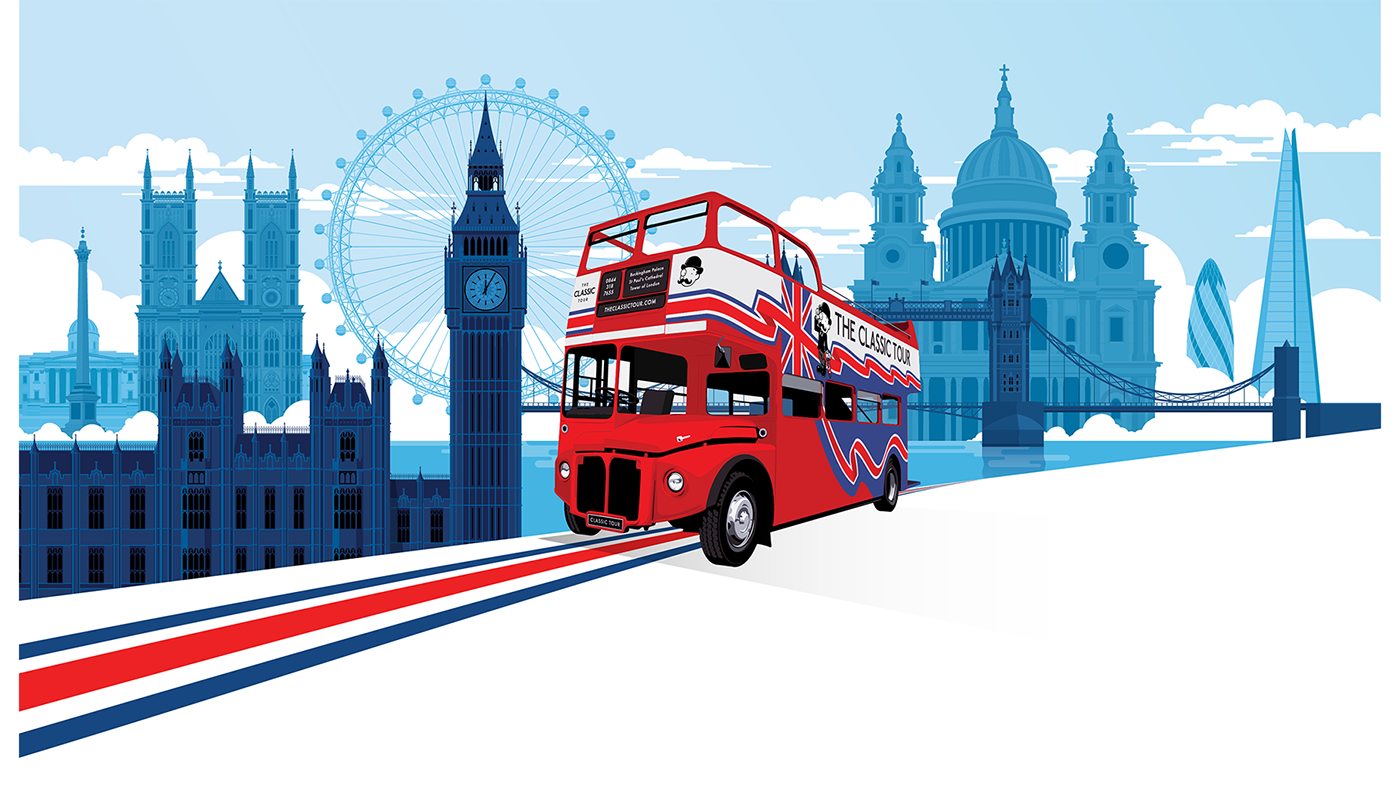 buildings bus Colourful  detailed London Routemaster slick tourism vector vibrant