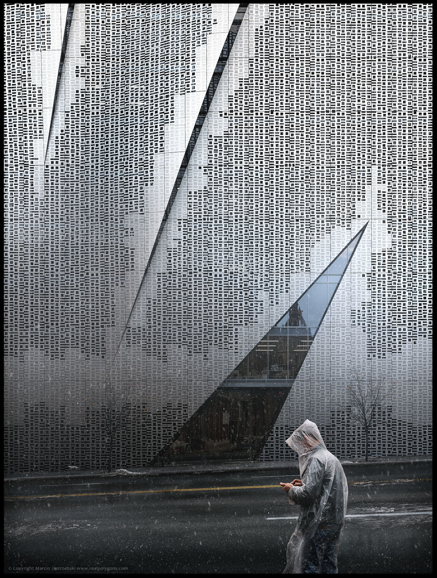 facade steel metal rain snow winter visualization glass Street wet