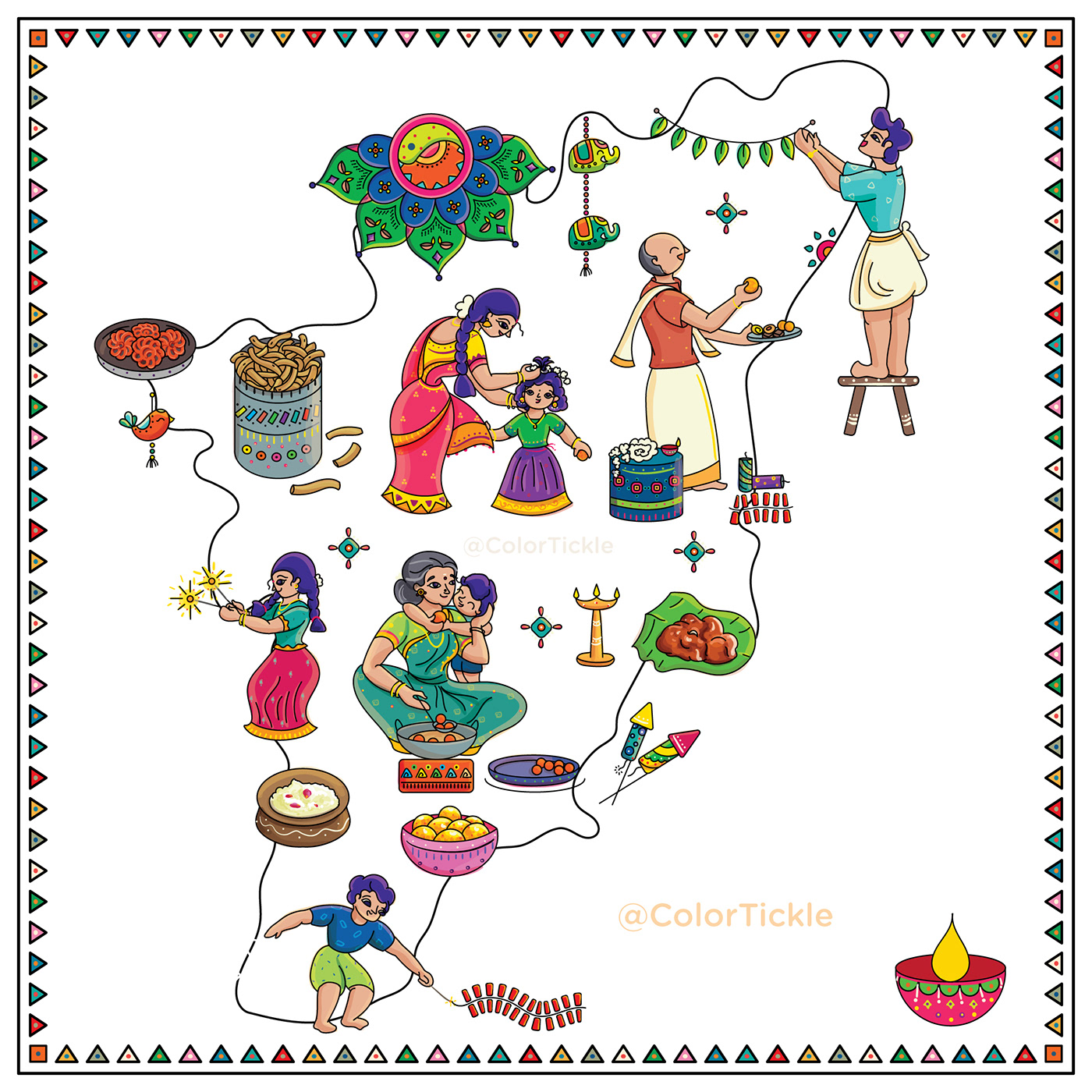 deepavali Diwali indianillustrator licensing art package design  package illustration surface pattern design Sweets tamilnadu traditional