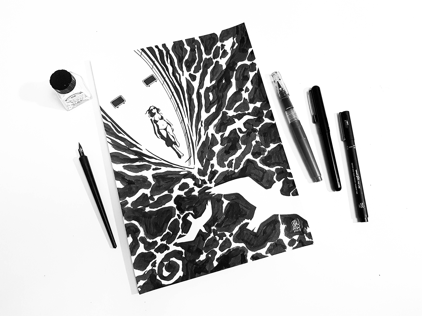 inktober ink ILLUSTRATION  graphic Drawing  sketch black and white traditional tools