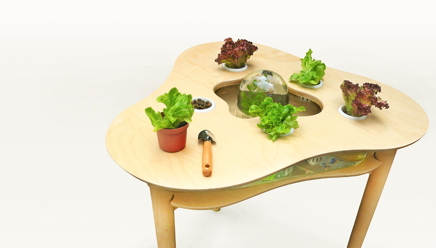 horticultural therapy aquaponics furniture table wooden Fish Tank woodwork cnc fish productdesign