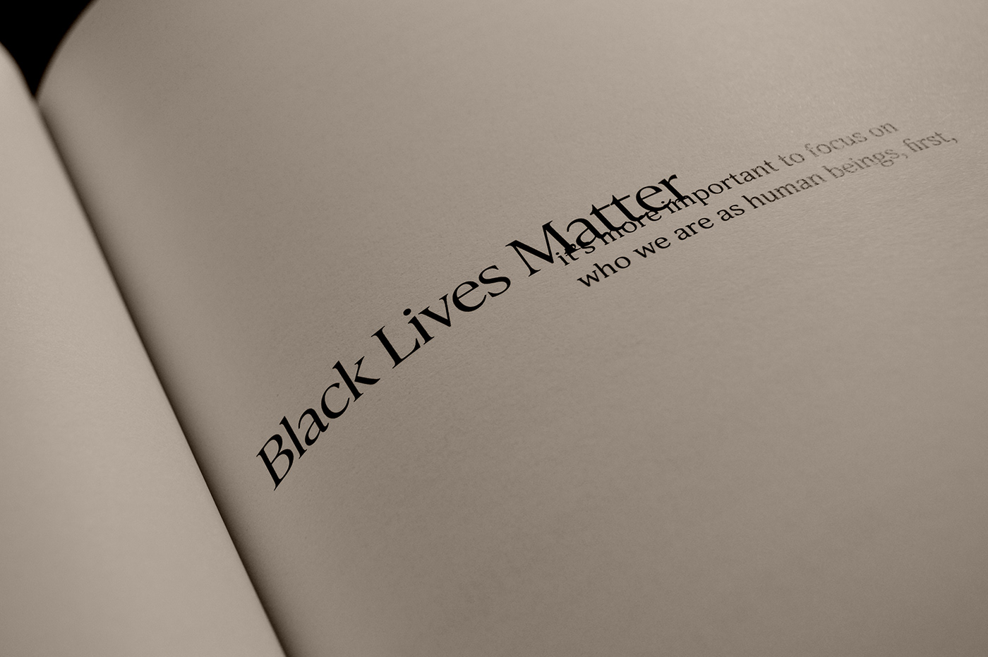 Close up of an inner spread with the headline, "Black Lives Matter".