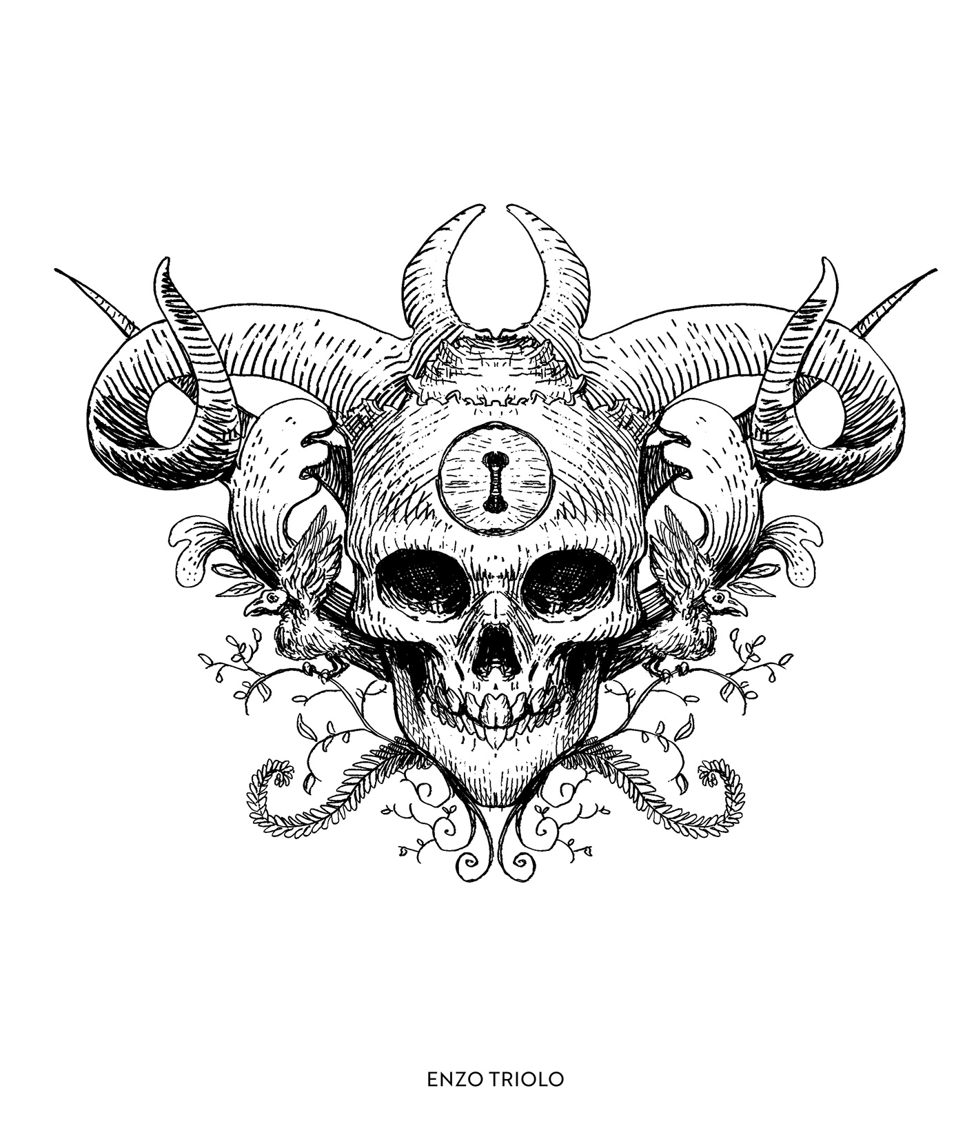 goth gothic horror HorrorArt ink ink illustration skull Skull art