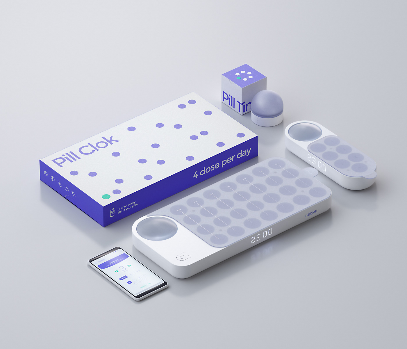 pill clock alarm product branding  industrial 3D Minimalism user ux