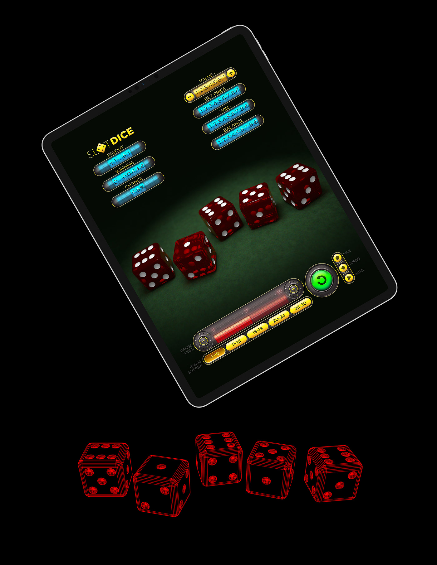 bet betting design game Interface Skeuomorph Slots spin UI