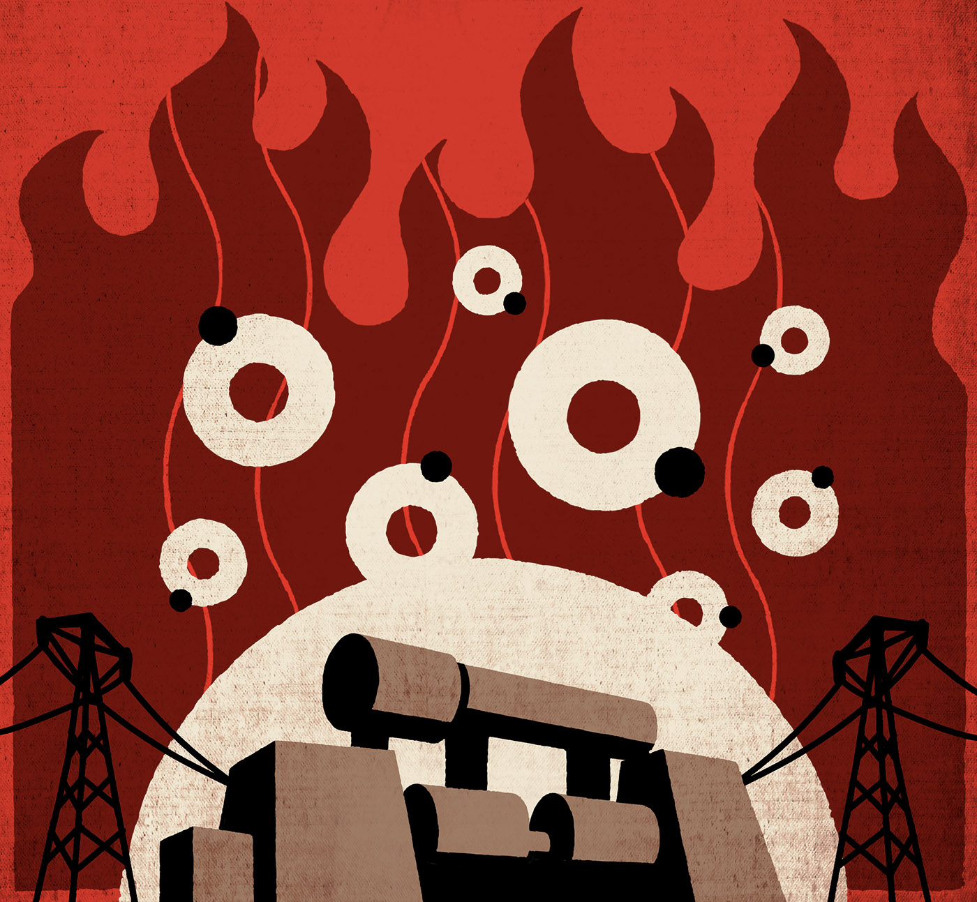 fire machinery electricity ILLUSTRATION  editorial insurance gritty illo. power