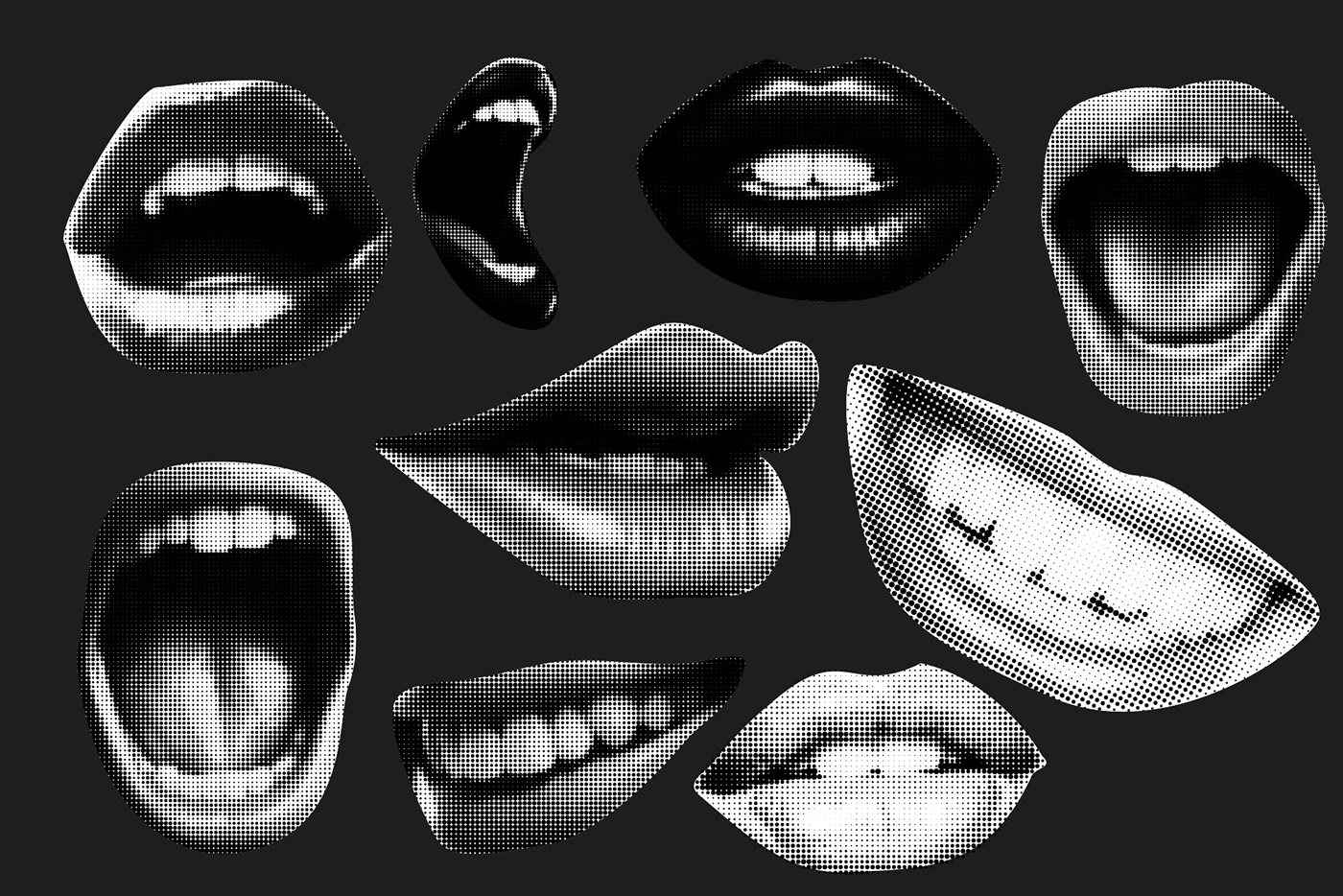 collage halftone vector punk rock elements Pop Art grunge smile Mouth