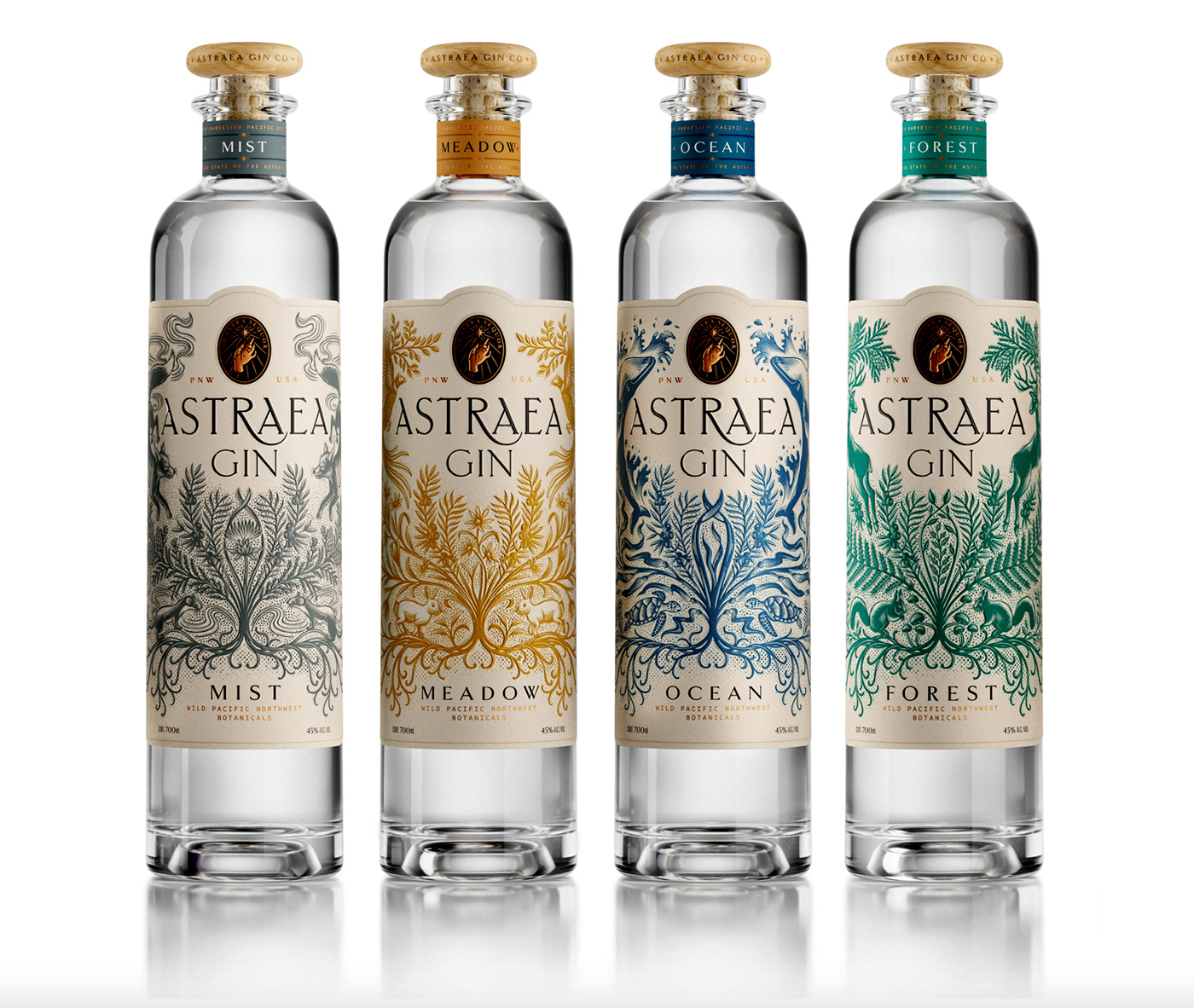 Woodcut style flora and fauna illustrations for gin packaging. 