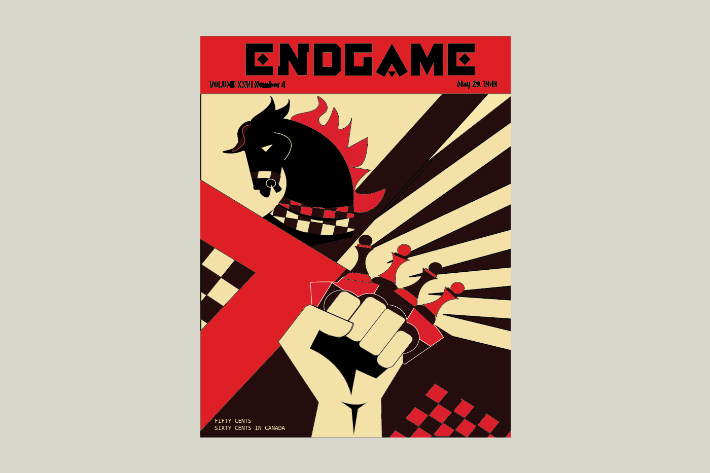 Chess magazine cover inspired by constructivism, a 20th century design style. 

