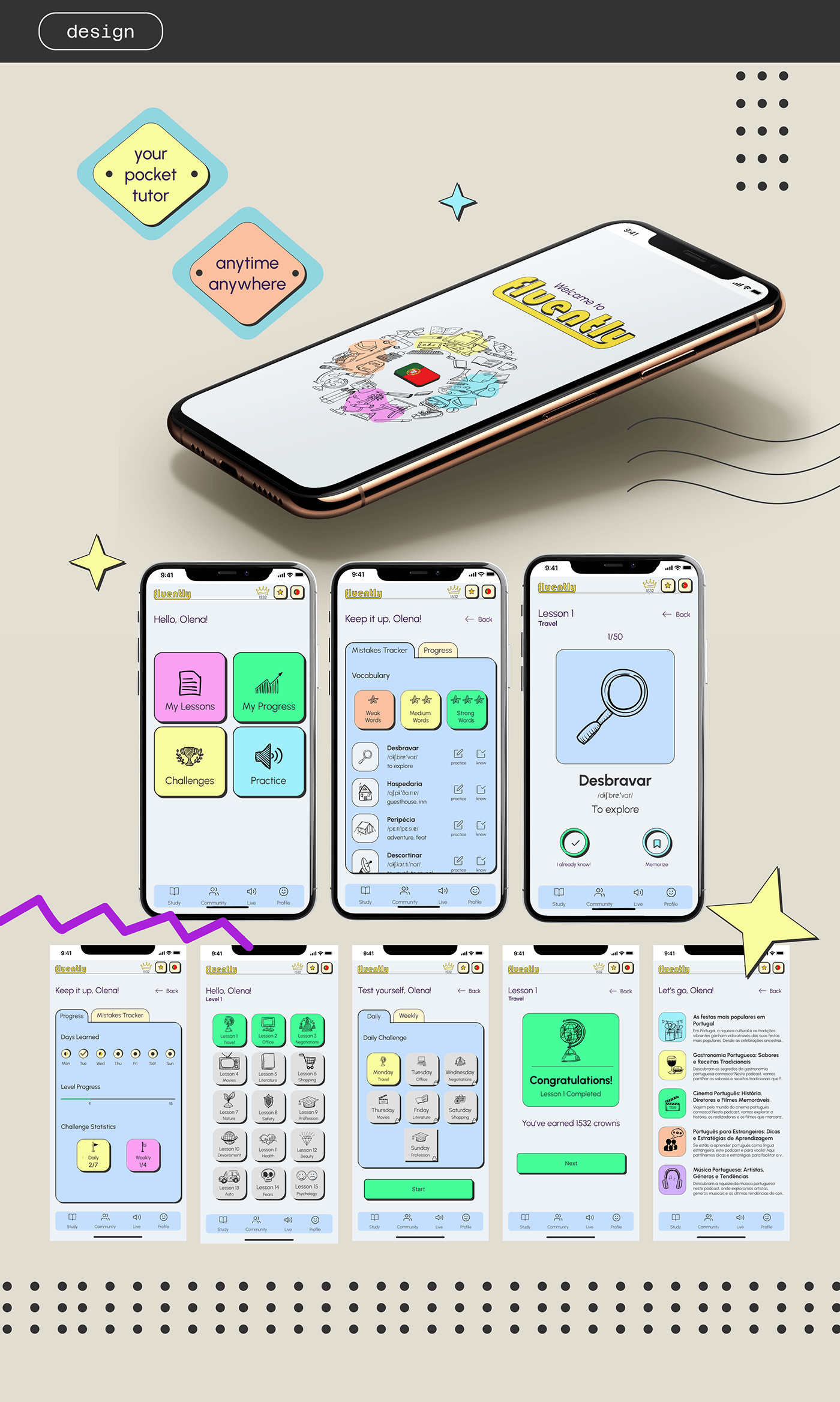 UX design ui design Mobile app eLearning app neubrutalism app design learning app mobile