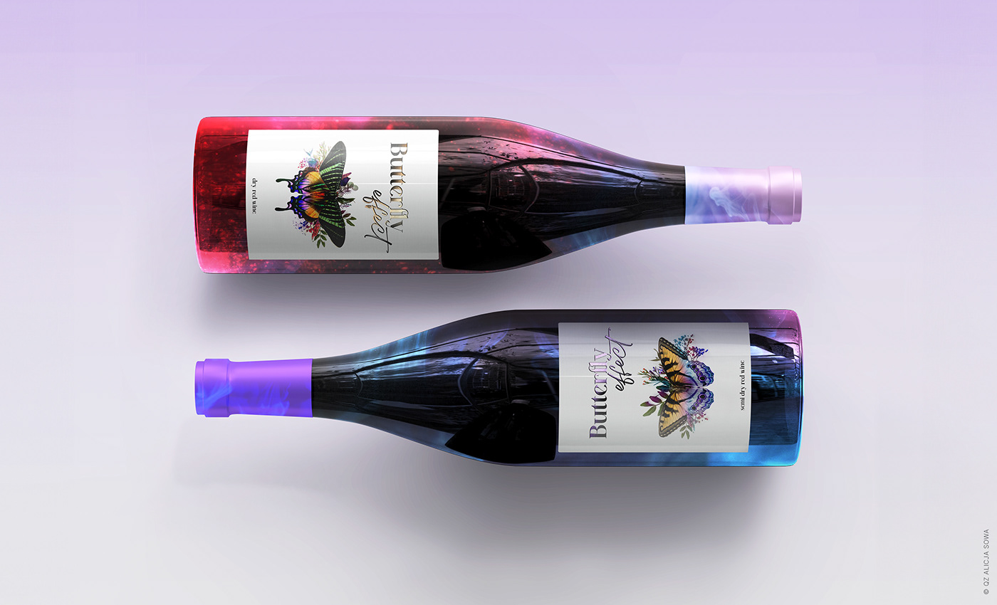 Beautiful wine brand and label design, butterfly effect, red wine package design, branding
