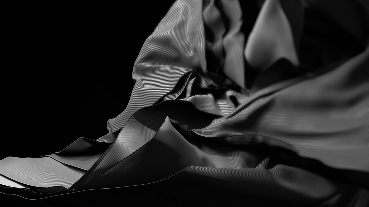 houdini vellum cloth motion design 3D 3d art art noir black and white SILK material venetian blinds lighting b&w michael angelo soft lighting