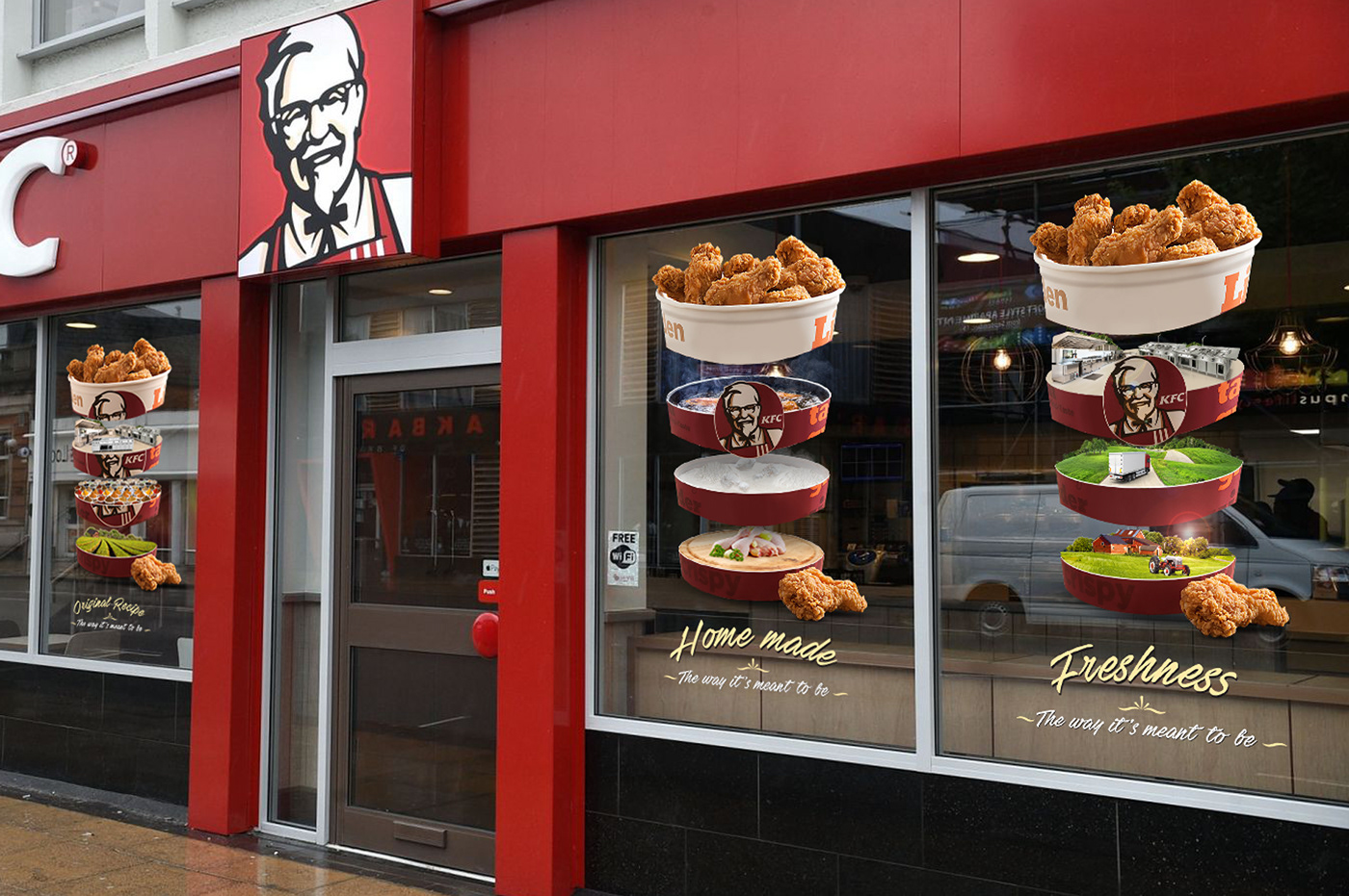 KFC chicken retouching  Food  Fast food red fried chicken posm Colonel Sanders KFC bucket