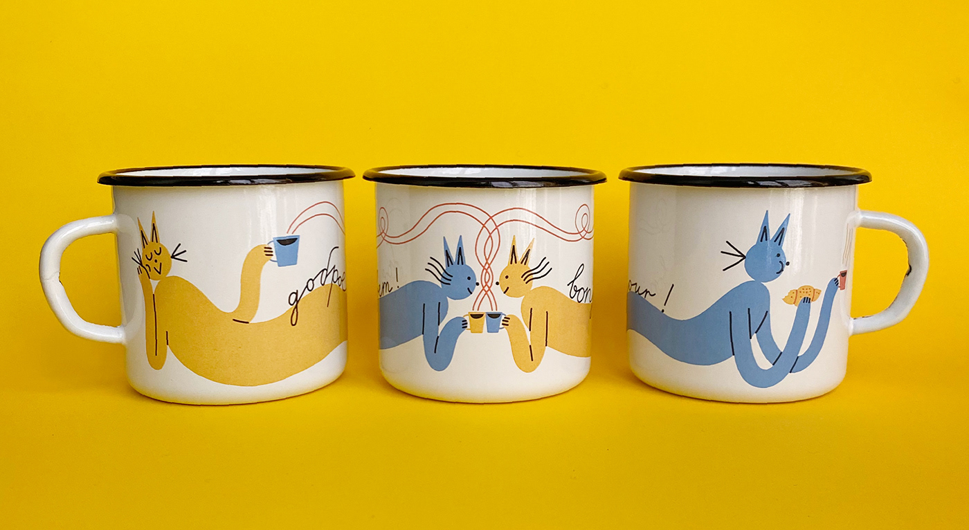 cat illustration cats enamel mug ILLUSTRATION  kitchen ware merchendise tableware