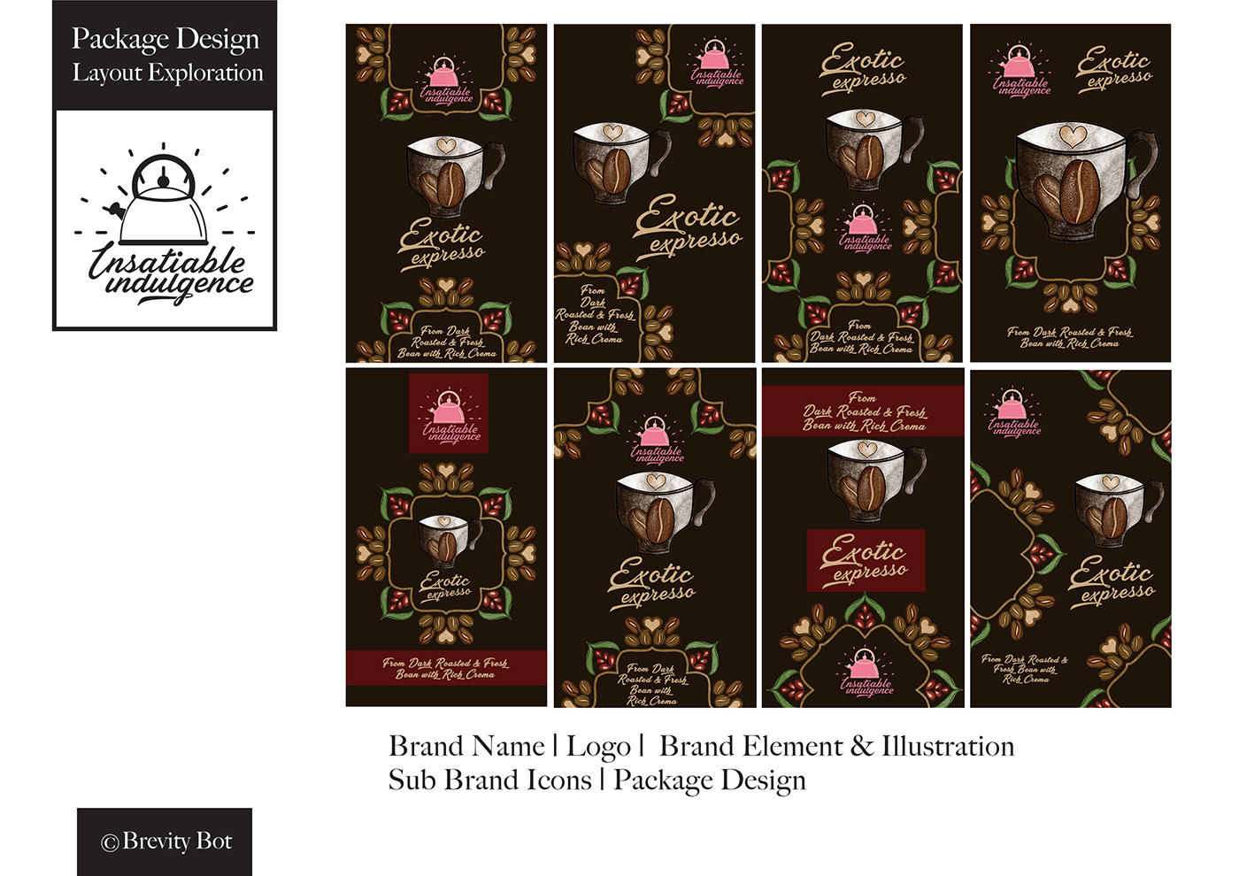 brand identity branding  Brevity Bot cafe Coffee design branding Food  logo Packaging visual design