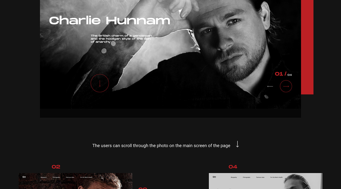 actors Adaptive biography charlie hunnam Figma landing page UI ux Web Web Design 