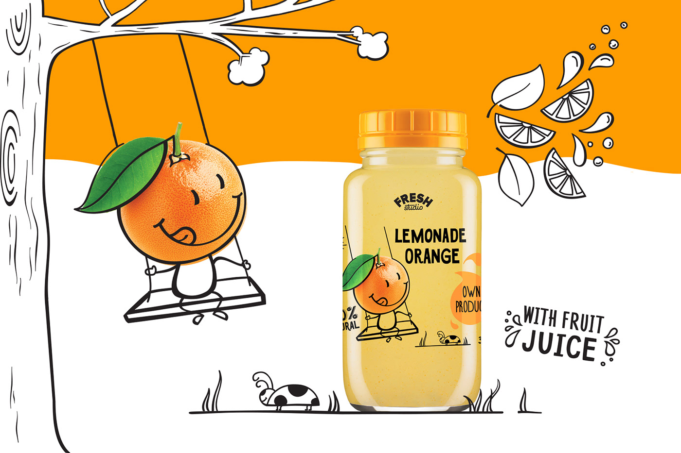 Label drink lemonade bottle fresh typography   beverage juice ILLUSTRATION  cartoon character