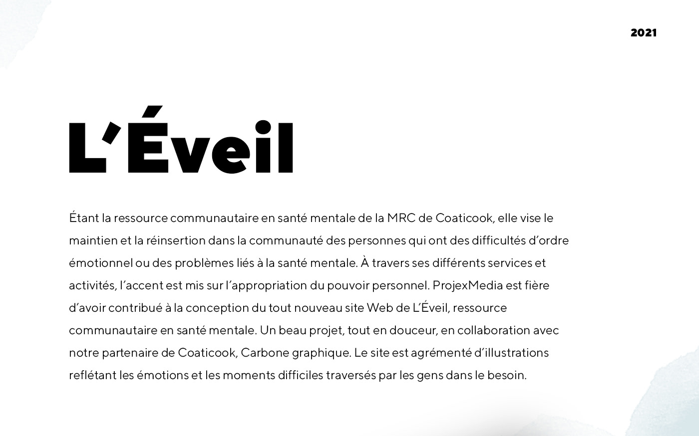 coaticook conception site web design graphique design web Éveil coaticook L'Eveil projex media santé mentale graphisme wordpress