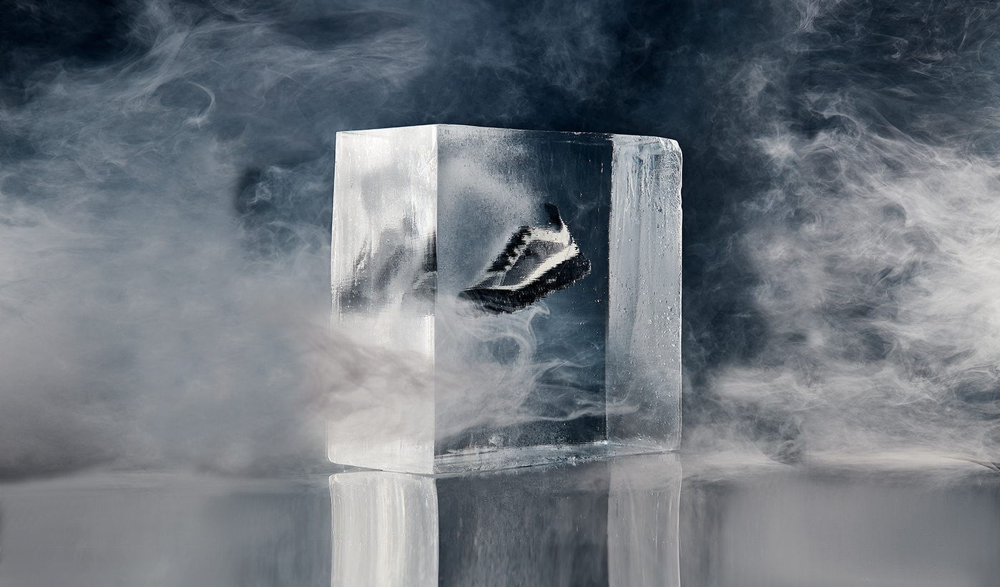 footweardesign frozen ice Icecube productphotography run running runningshoes shoes trailrunning