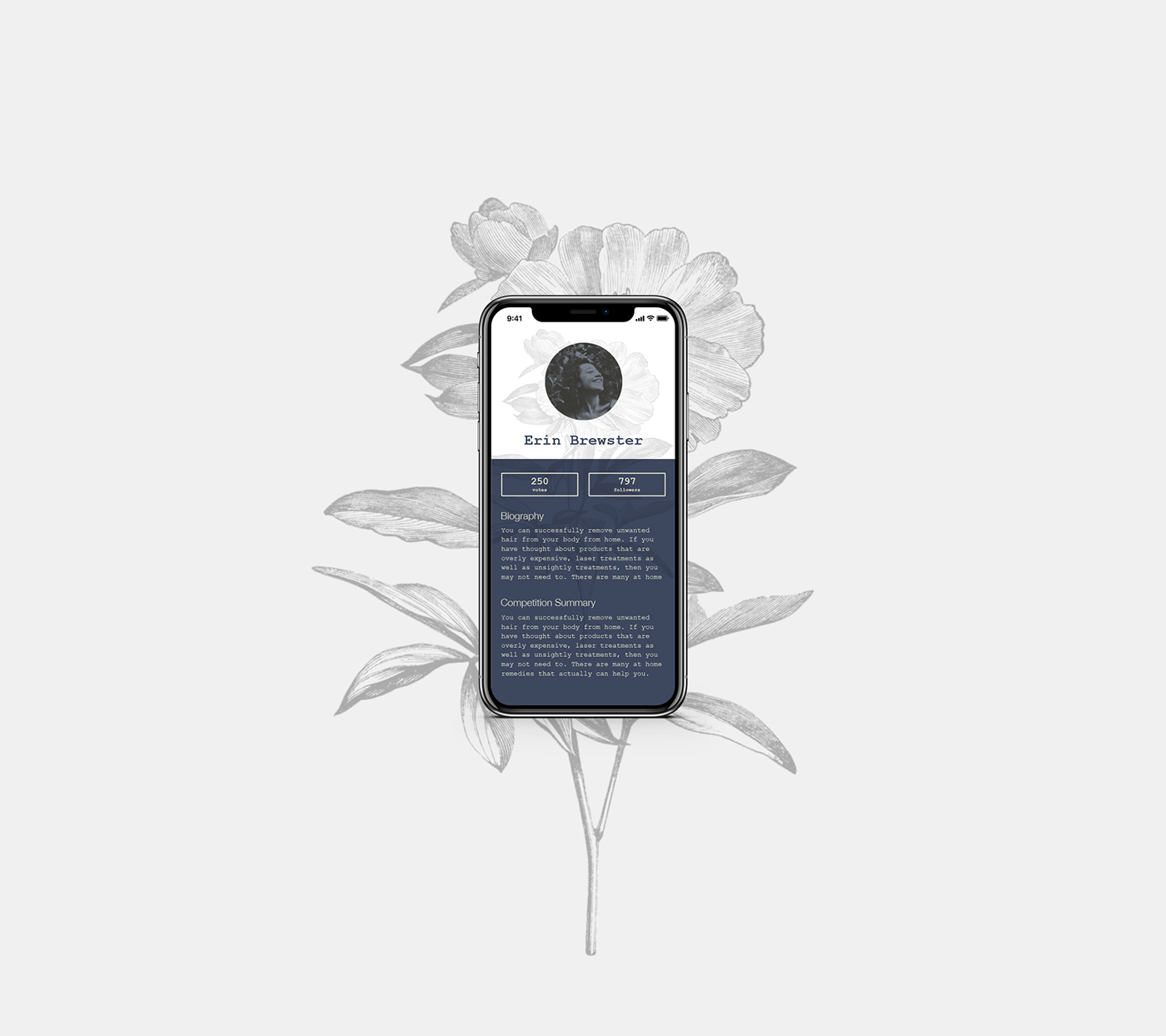 daily ui flower design iphone app design user profile
