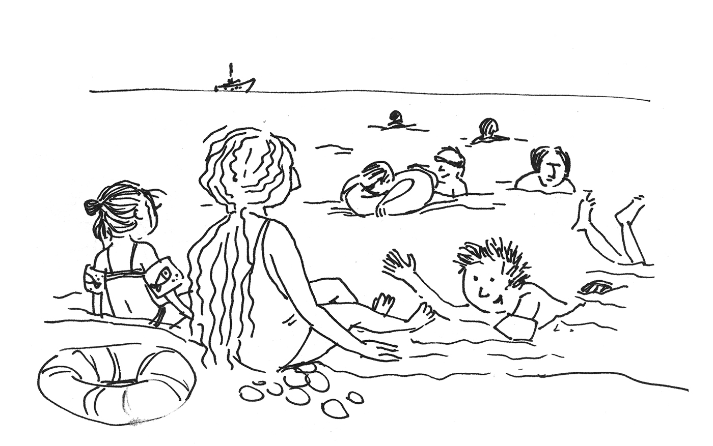 black sea sea sketch people children relax holidays Holiday