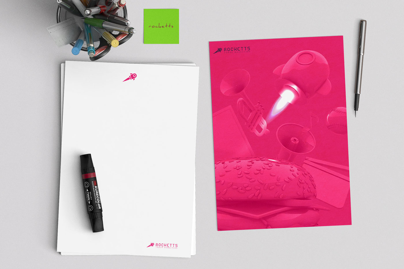 rocket indentity brand site Web pink clouds trade marketing   logo folder guideline brandbook presentation