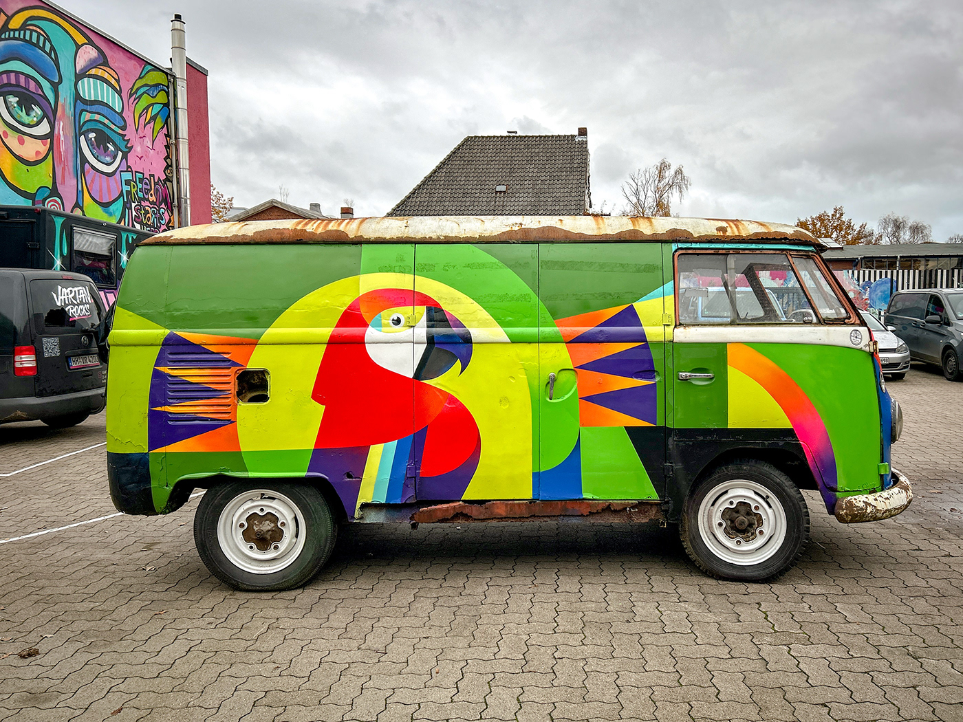 colorful painting   volkswagen VW urban art Street Art  Mural parrot jungle tropic
