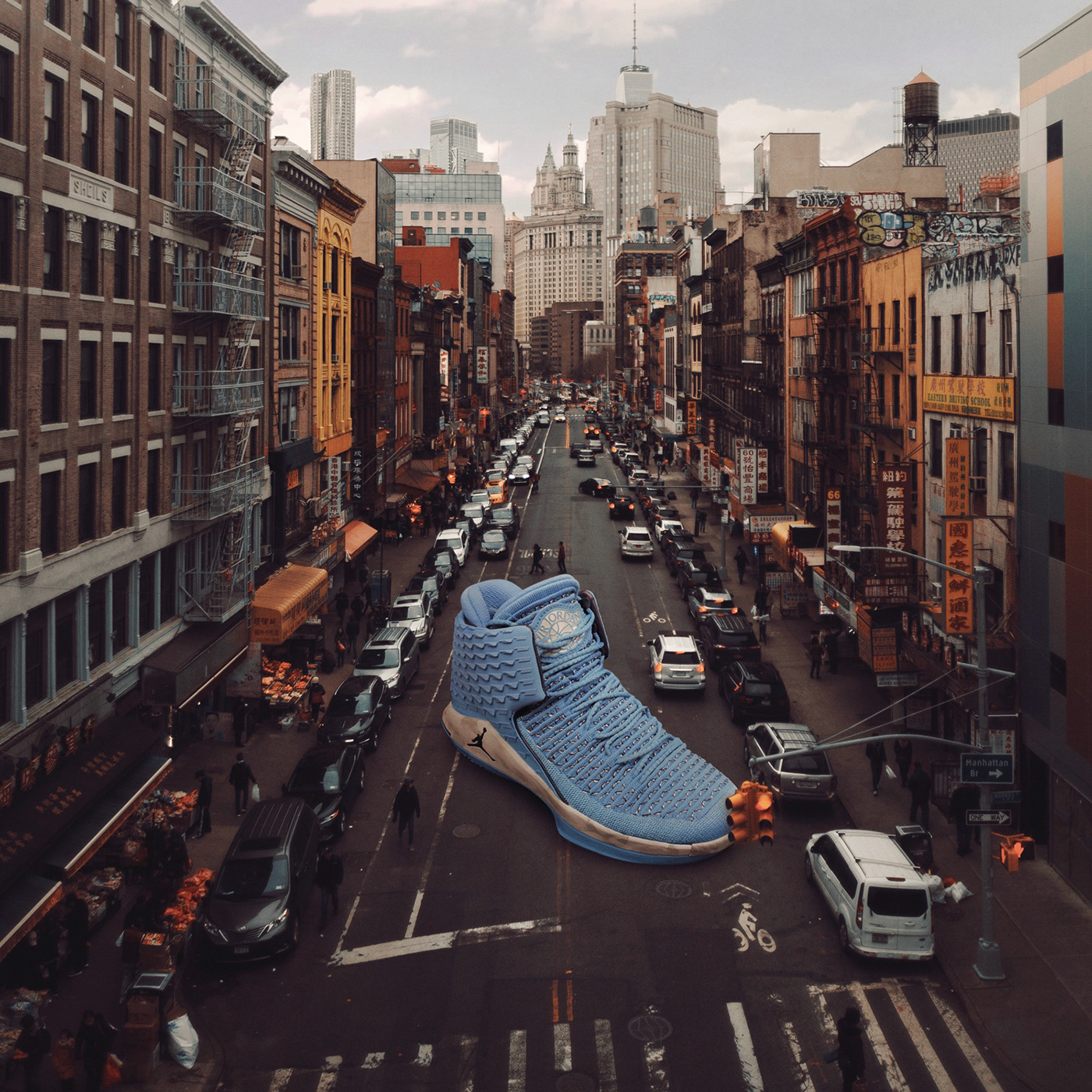 Advertising photo manipulation of sneakers Retouching and photo compositing don with Photoshop