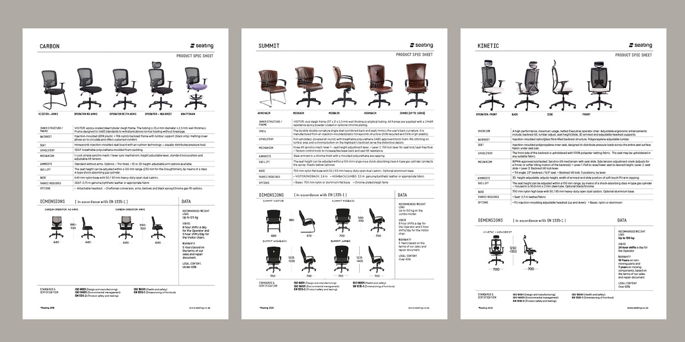 Office chair spec sheet design
