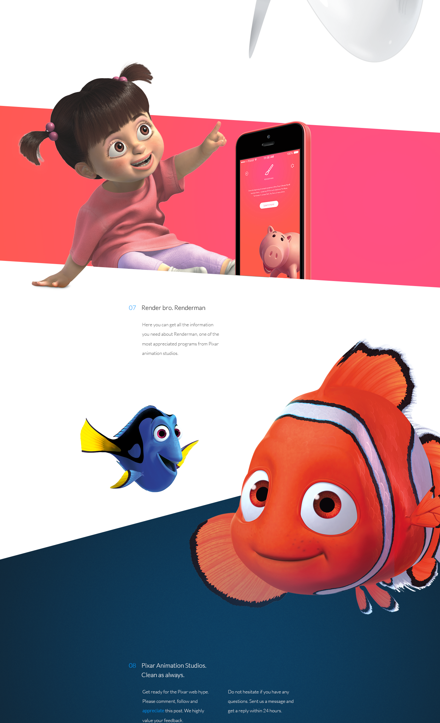 pixar movie studio animation studios minimalistic Whitespace apple Steve Jobs characters Renderman apple watch watch app interactive design Responsive logo Webdesign