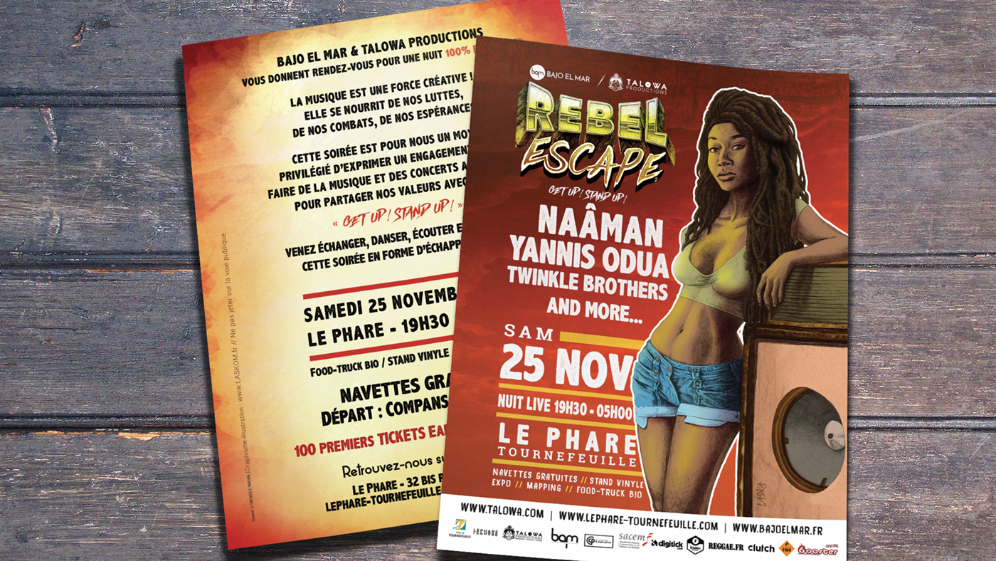 ILLUSTRATION  poster music handdraw art festival reggae laska Jamaican Dreadlocks