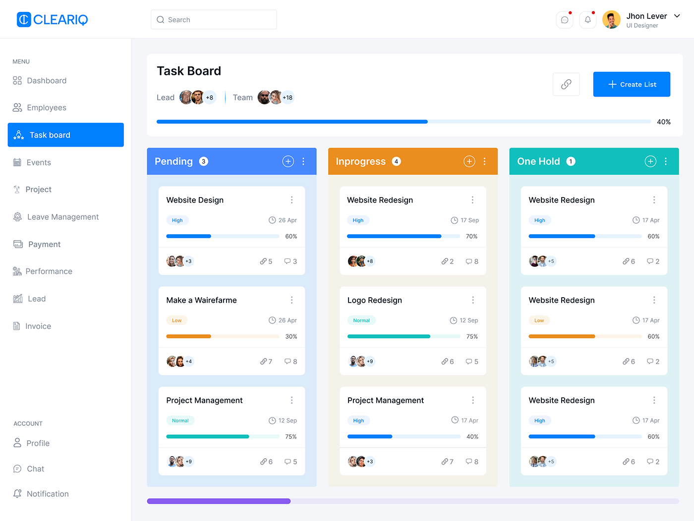 task board HR Management product SAAS Employee Management dashboard design saas dashboard UI UX design task management Project Management