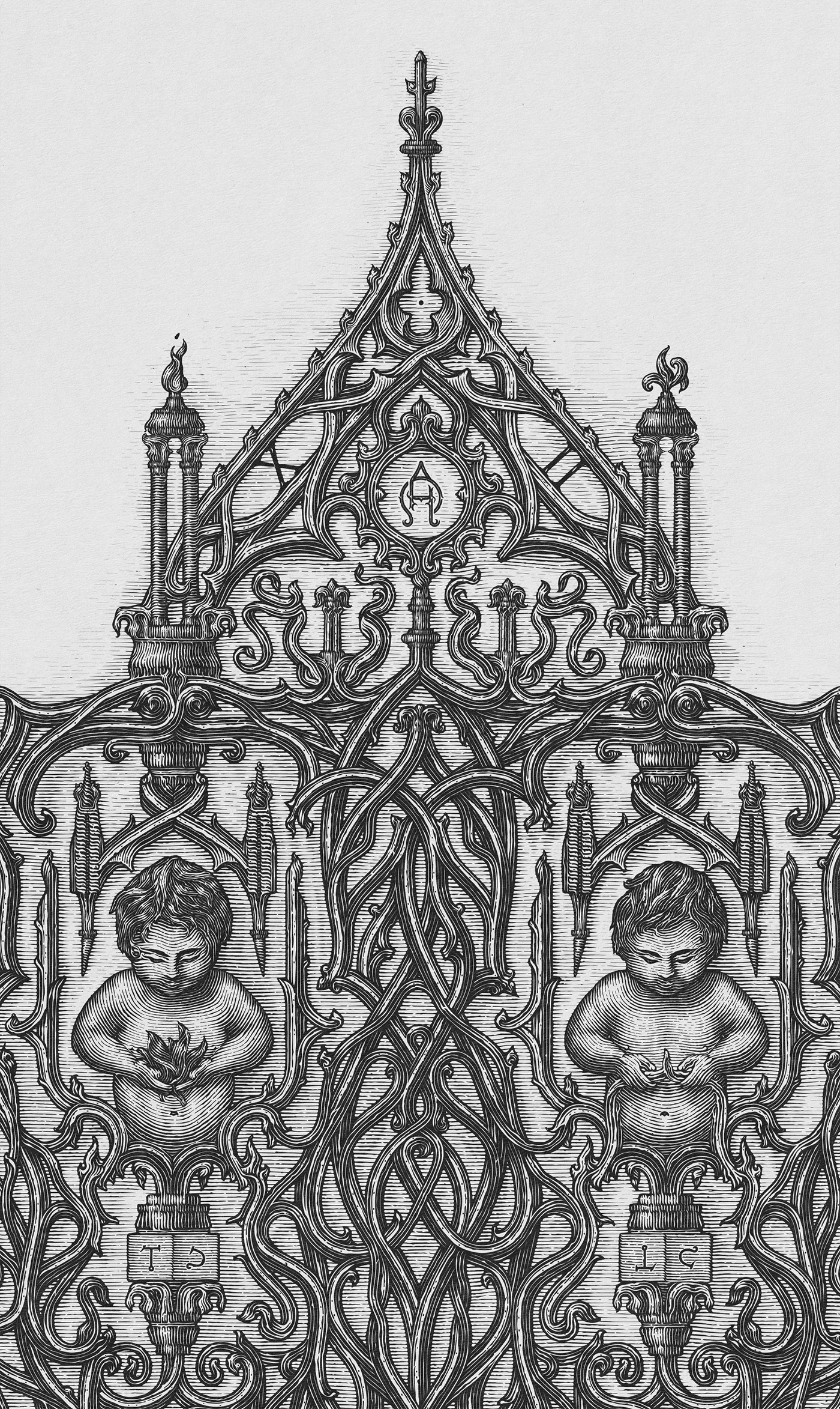 black and white engraved esoteric gothic lineart Magic   medieval Mystic religion occult