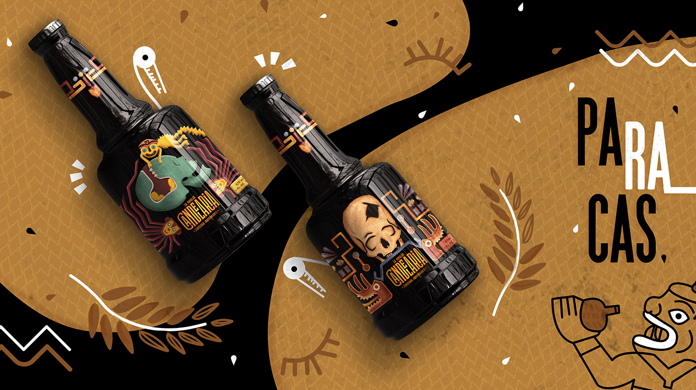 BICENTENARIO DEL PERÚ cerveceria culturas peruanas diseño de botella edición ilustración digital la candelaria cerveza Mockup Packaging Vectores